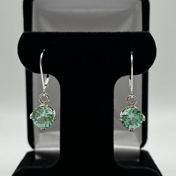 BEAUTIFUL 4ctw Sea Foam Green Spinel Earrings Sterling Silver Ice Green Gemstone - Picture 2 of 6